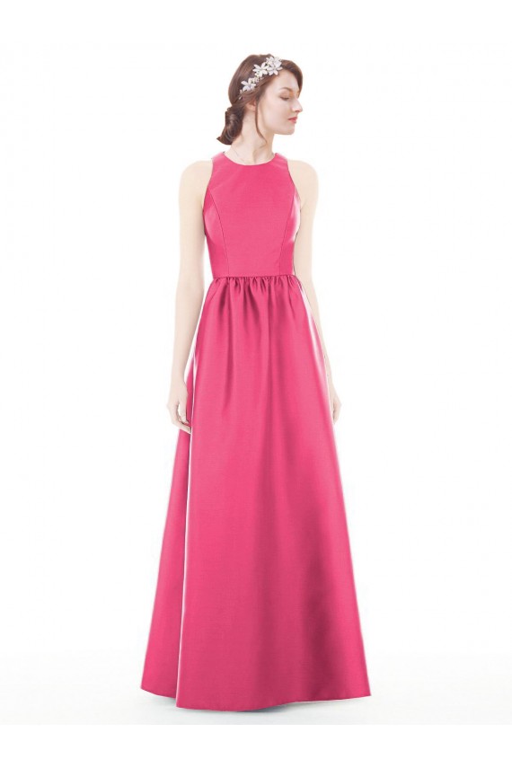 Achat Rubis Trapèze Col bijou Satiné Longue Robes demoiselle d'honneur