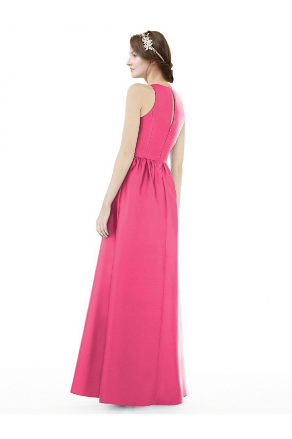 Achat Rubis Trapèze Col bijou Satiné Longue Robes demoiselle d'honneur