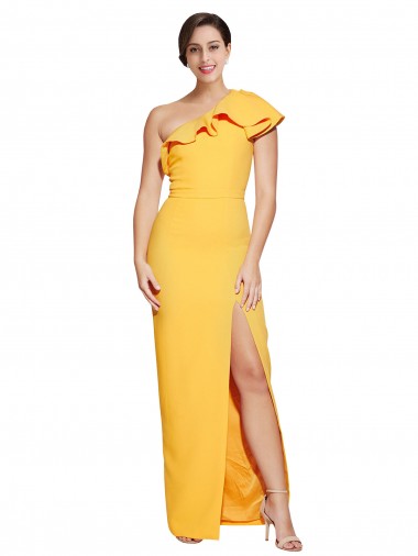 Achat Safran Fourreau Crêpe Stretch Longue Formelles Robes demoiselle d'honneur / Robes de soirée / Robes de bal