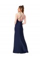 Achat Saphir Fourreau Col Haut Satiné Soyeux Longue Formelles Robes demoiselle d'honneur / Robes de soirée / Robes de bal