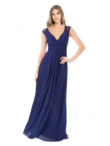 Achat Saphir Trapèze Col V Mousseline Longue Robes demoiselle d'honneur