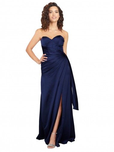 Achat Saphir Trapèze Sans bretelle Satiné Soyeux Longue Formelles Robes demoiselle d'honneur / Robes de soirée / Robes de bal