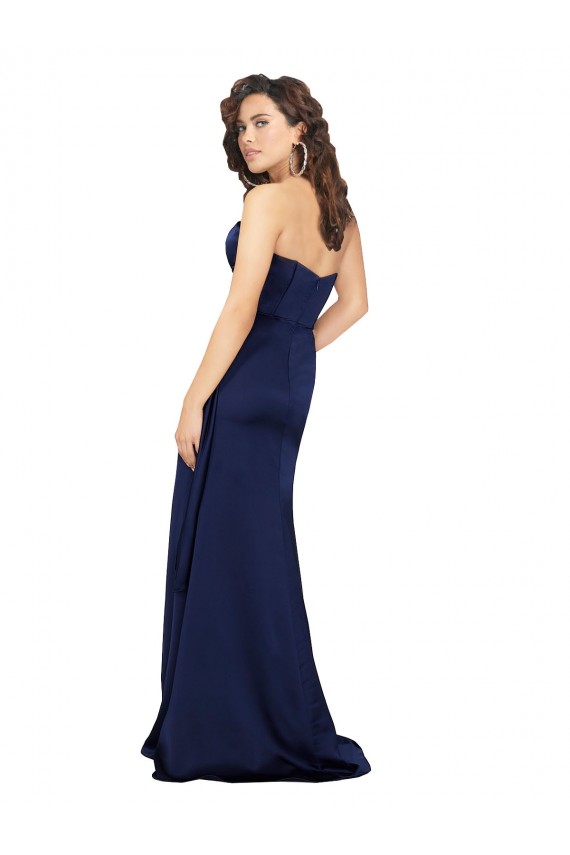 Achat Saphir Trapèze Sans bretelle Satiné Soyeux Longue Formelles Robes demoiselle d'honneur / Robes de soirée / Robes de bal