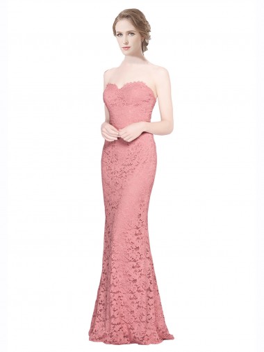 Achat Saumon Sirène Sans bretelle Dentelle Longue Robes demoiselle d'honneur / Robes de bal