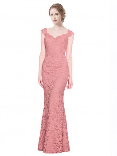 Achat Saumon Sirène Sans bretelle Dentelle Longue Robes demoiselle d'honneur / Robes de bal