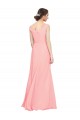 Achat Saumon Trapèze Col V Mousseline Longue Robes demoiselle d'honneur