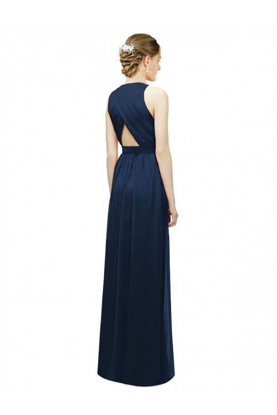 Achat Saumon Trapèze Licou Mousseline Longue Robes demoiselle d'honneur