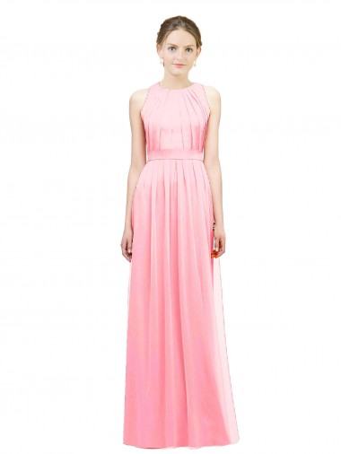 Achat Saumon Trapèze Licou Mousseline Longue Robes demoiselle d'honneur