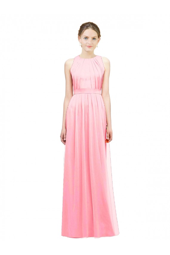 Achat Saumon Trapèze Licou Mousseline Longue Robes demoiselle d'honneur