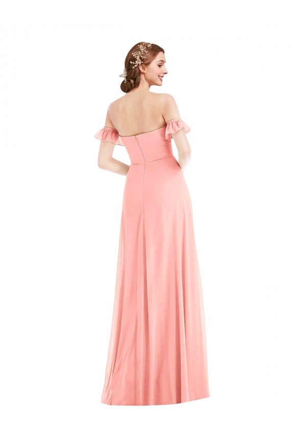 Achat Saumon Trapèze Épaule Dénudée Mousseline Longue Robes demoiselle d'honneur