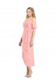 Achat Saumon Trompette Bretelles spaghetti Col V Mousseline Courte Asymétrique Robes demoiselle d'honneur