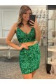 Achat Shamrock Vert Fourreau Col V Courte Paillettes Velours Courte Robes de bal