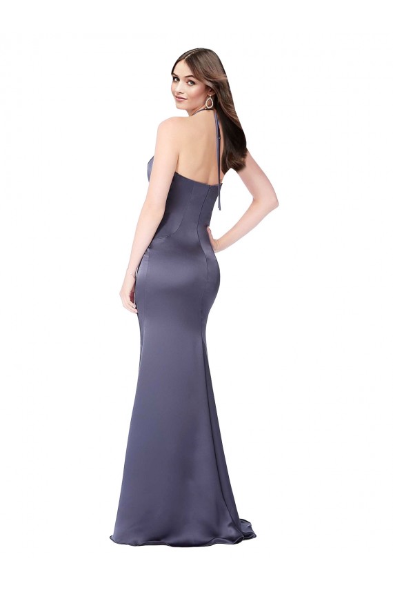 Achat Sirène Licou Satiné Soyeux Longue Formelles Robes demoiselle d'honneur / Robes de soirée / Robes de bal