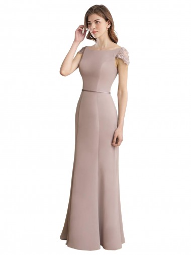 Achat Sirène Scoop Col Haut Mousseline Dentelle Longue Robes demoiselle d'honneur