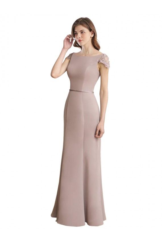 Achat Sirène Scoop Col Haut Mousseline Dentelle Longue Robes demoiselle d'honneur