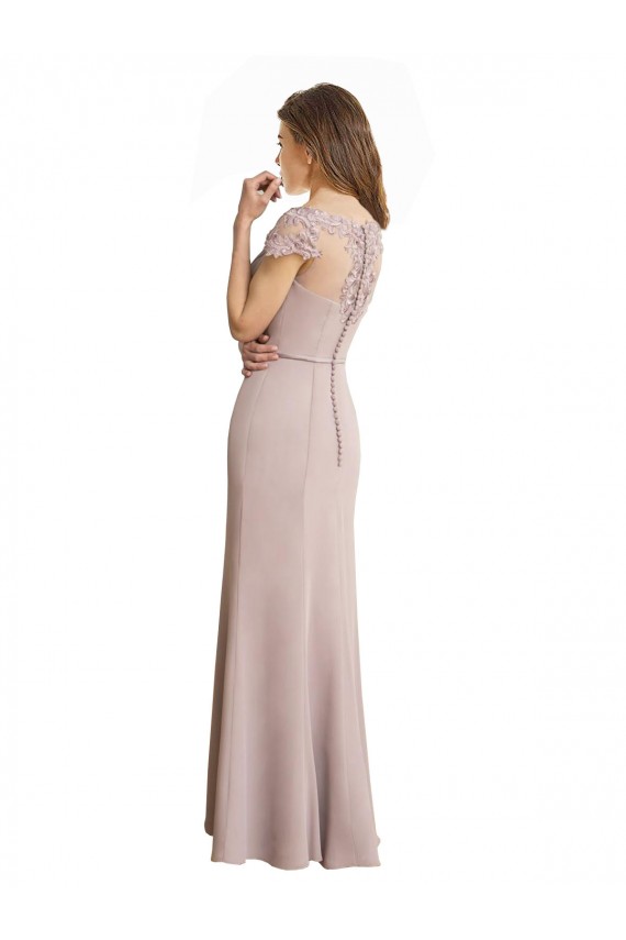 Achat Sirène Scoop Col Haut Mousseline Dentelle Longue Robes demoiselle d'honneur