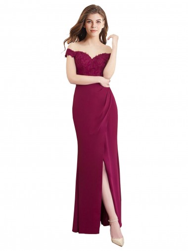 Achat Sirène Épaule Dénudée Mousseline Dentelle Longue Robes demoiselle d'honneur