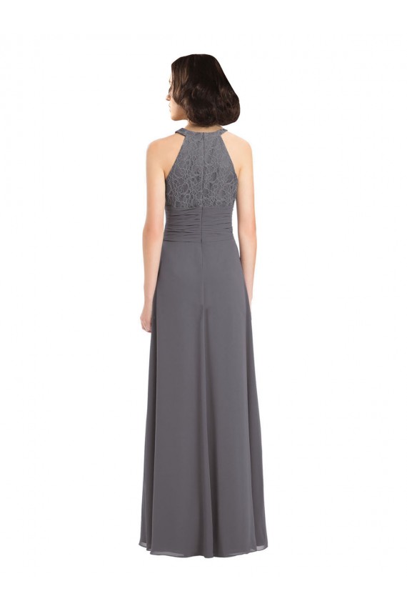 Achat Stormy Silver Trapèze Licou Mousseline Dentelle Longue Robes demoiselle d'honneur