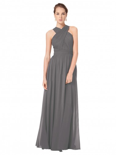 Achat Stormy Silver Trapèze Licou Mousseline Longue Robes demoiselle d'honneur
