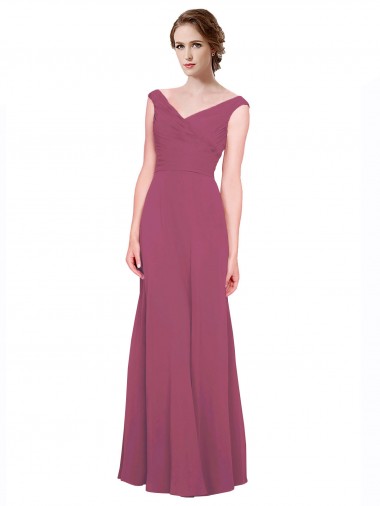 Achat Taupe Trapèze Col V Mousseline Longue Robes demoiselle d'honneur