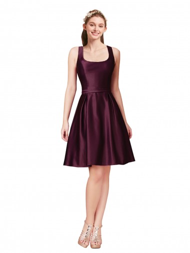 Achat Trapèze Bateau Satiné Courte Robes demoiselle d'honneur / Robes de bal / Robes de cocktail