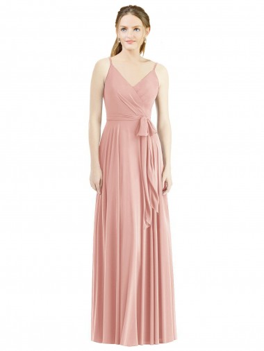 Achat Trapèze Bretelles spaghetti Col V Mousseline Longue Robes demoiselle d'honneur