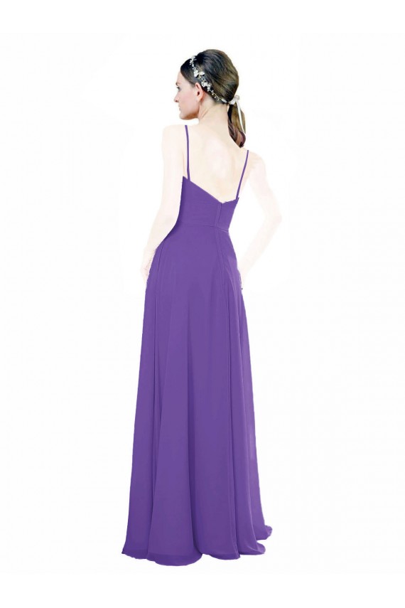 Achat Trapèze Bretelles spaghetti Col V Mousseline Longue Robes demoiselle d'honneur
