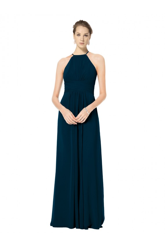 Achat Trapèze Bretelles spaghetti Mousseline Longue Robes demoiselle d'honneur