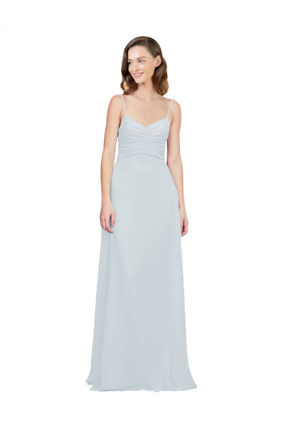 Achat Trapèze Bretelles spaghetti Mousseline Longue Robes demoiselle d'honneur