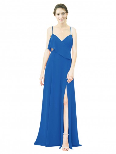Achat Trapèze Bretelles spaghetti Mousseline Longue Robes demoiselle d'honneur