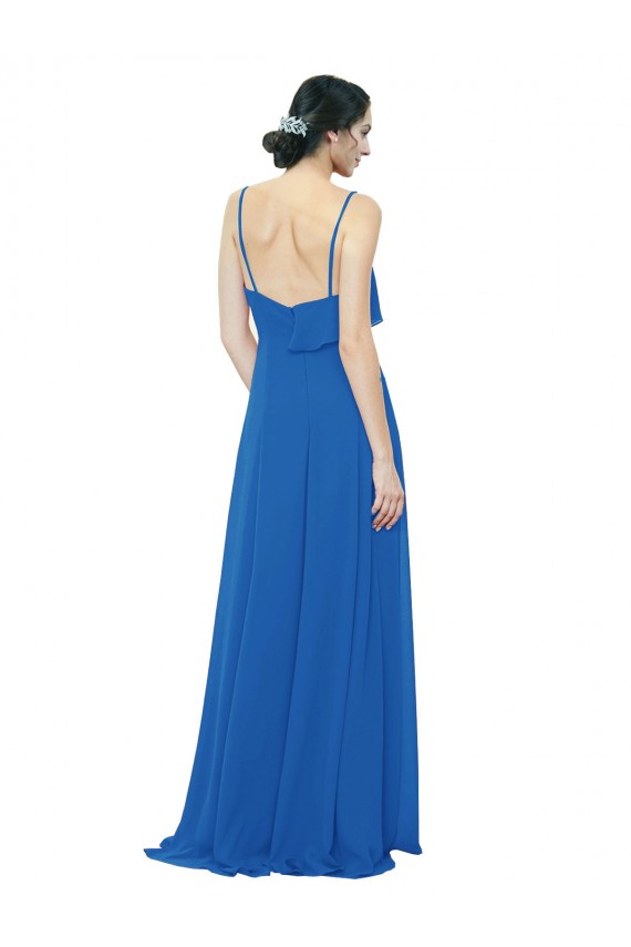 Achat Trapèze Bretelles spaghetti Mousseline Longue Robes demoiselle d'honneur