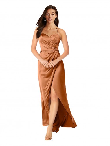 Achat Trapèze Bretelles spaghetti Satiné Soyeux Longue Asymétrique Formelles Robes demoiselle d'honneur / Robes de soirée / Robes de bal
