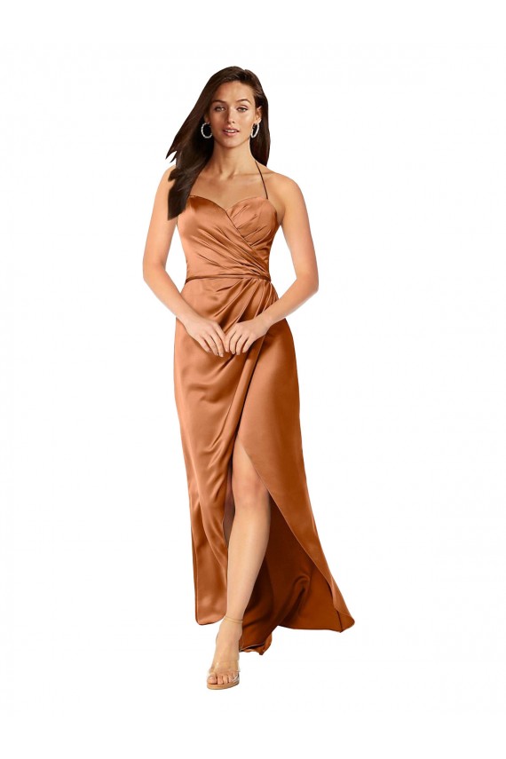 Achat Trapèze Bretelles spaghetti Satiné Soyeux Longue Asymétrique Formelles Robes demoiselle d'honneur / Robes de soirée / Robes de bal