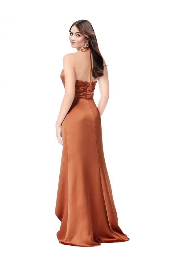 Achat Trapèze Bretelles spaghetti Satiné Soyeux Longue Asymétrique Formelles Robes demoiselle d'honneur / Robes de soirée / Robes de bal