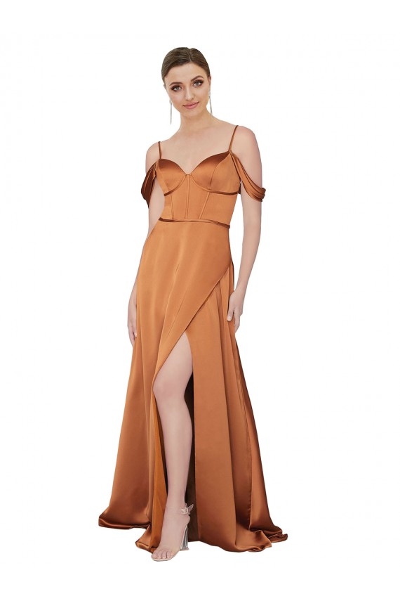 Achat Trapèze Bretelles spaghetti Satiné Soyeux Longue Formelles Robes demoiselle d'honneur / Robes de soirée / Robes de bal
