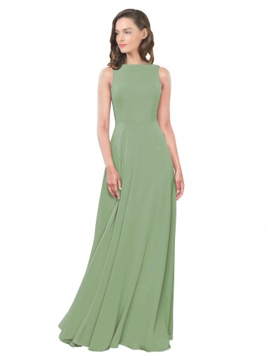 Achat Trapèze Col Carré Col Haut Mousseline Longue Robes demoiselle d'honneur