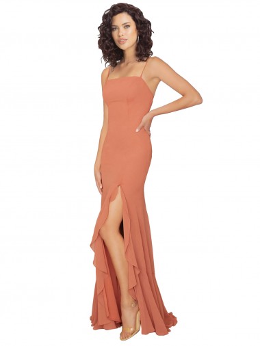 Achat Trapèze Col Carré Mousseline Longue Robes demoiselle d'honneur