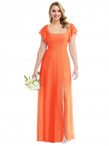 Achat Trapèze Col Carré Mousseline Longue Robes demoiselle d'honneur