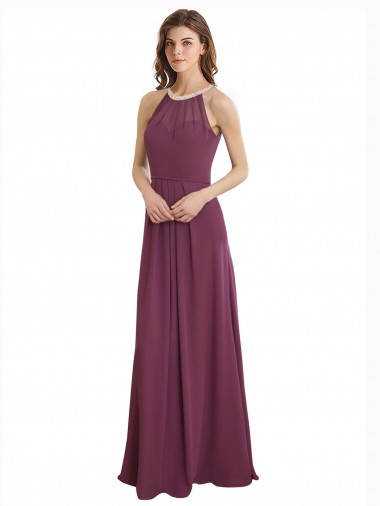 Achat Trapèze Col Haut Mousseline Longue Robes demoiselle d'honneur