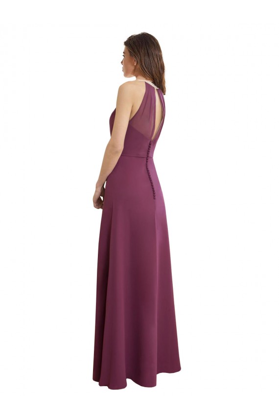 Achat Trapèze Col Haut Mousseline Longue Robes demoiselle d'honneur