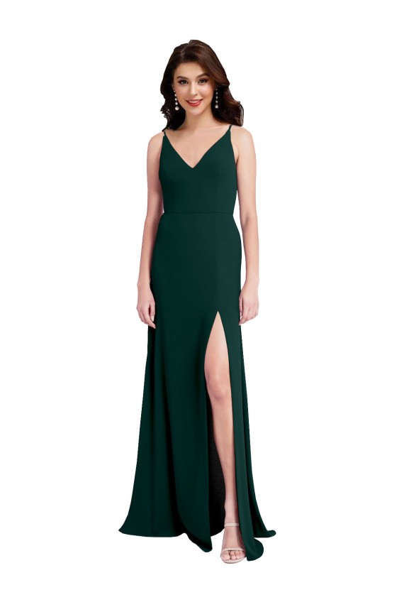 Achat Trapèze Col V Crêpe Stretch Longue Formelles Robes demoiselle d'honneur / Robes de soirée / Robes de bal