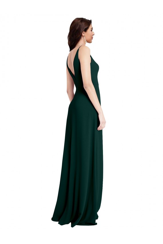 Achat Trapèze Col V Crêpe Stretch Longue Formelles Robes demoiselle d'honneur / Robes de soirée / Robes de bal