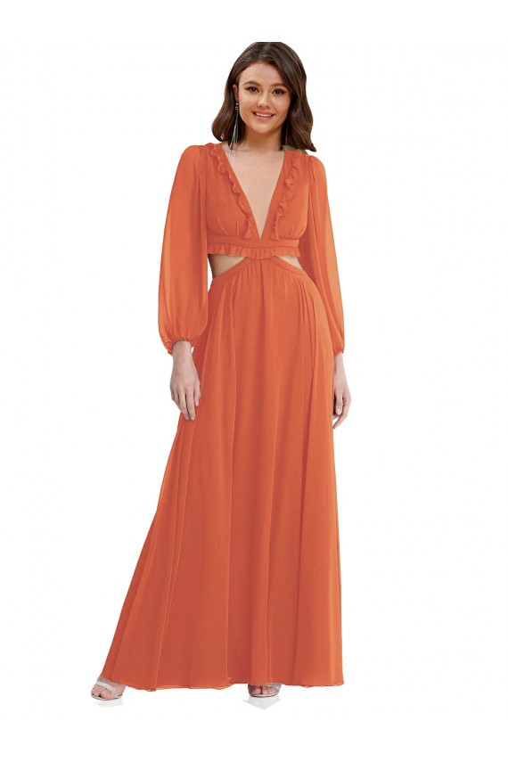 Achat Trapèze Col V Mousseline Longue Asymétrique Robes demoiselle d'honneur
