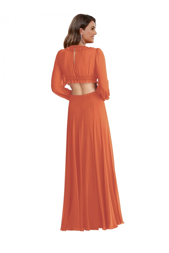 Achat Trapèze Col V Mousseline Longue Asymétrique Robes demoiselle d'honneur