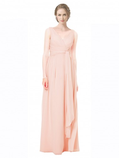Achat Trapèze Col V Mousseline Longue Robes demoiselle d'honneur