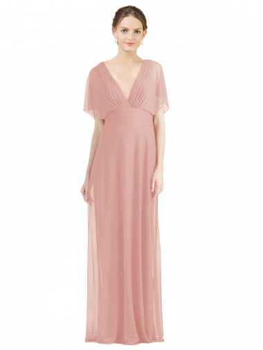 Achat Trapèze Col V Mousseline Longue Robes demoiselle d'honneur