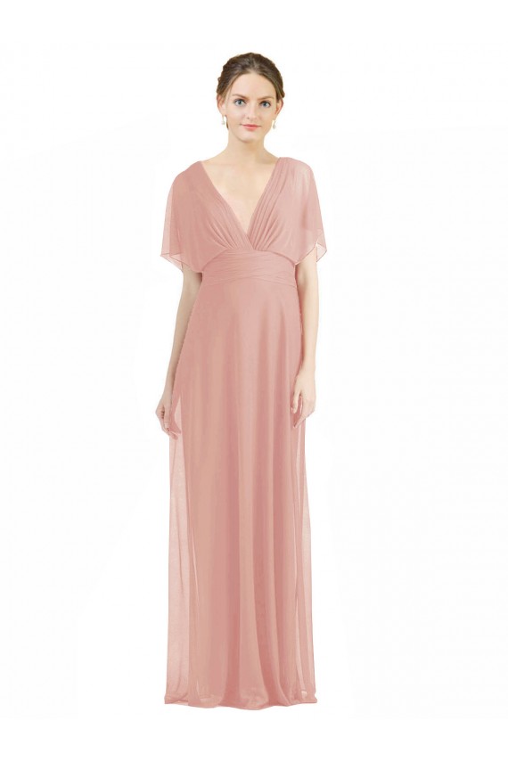 Achat Trapèze Col V Mousseline Longue Robes demoiselle d'honneur