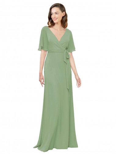 Achat Trapèze Col V Mousseline Longue Robes demoiselle d'honneur
