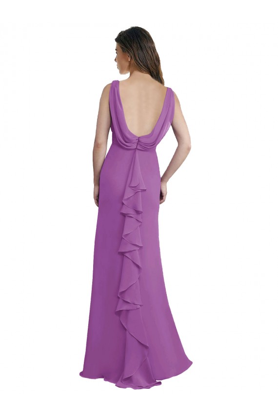 Achat Trapèze Col V Mousseline Longue Robes demoiselle d'honneur