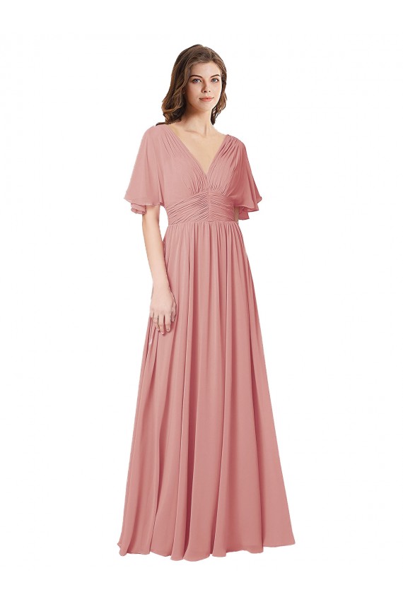 Achat Trapèze Col V Mousseline Longue Robes demoiselle d'honneur